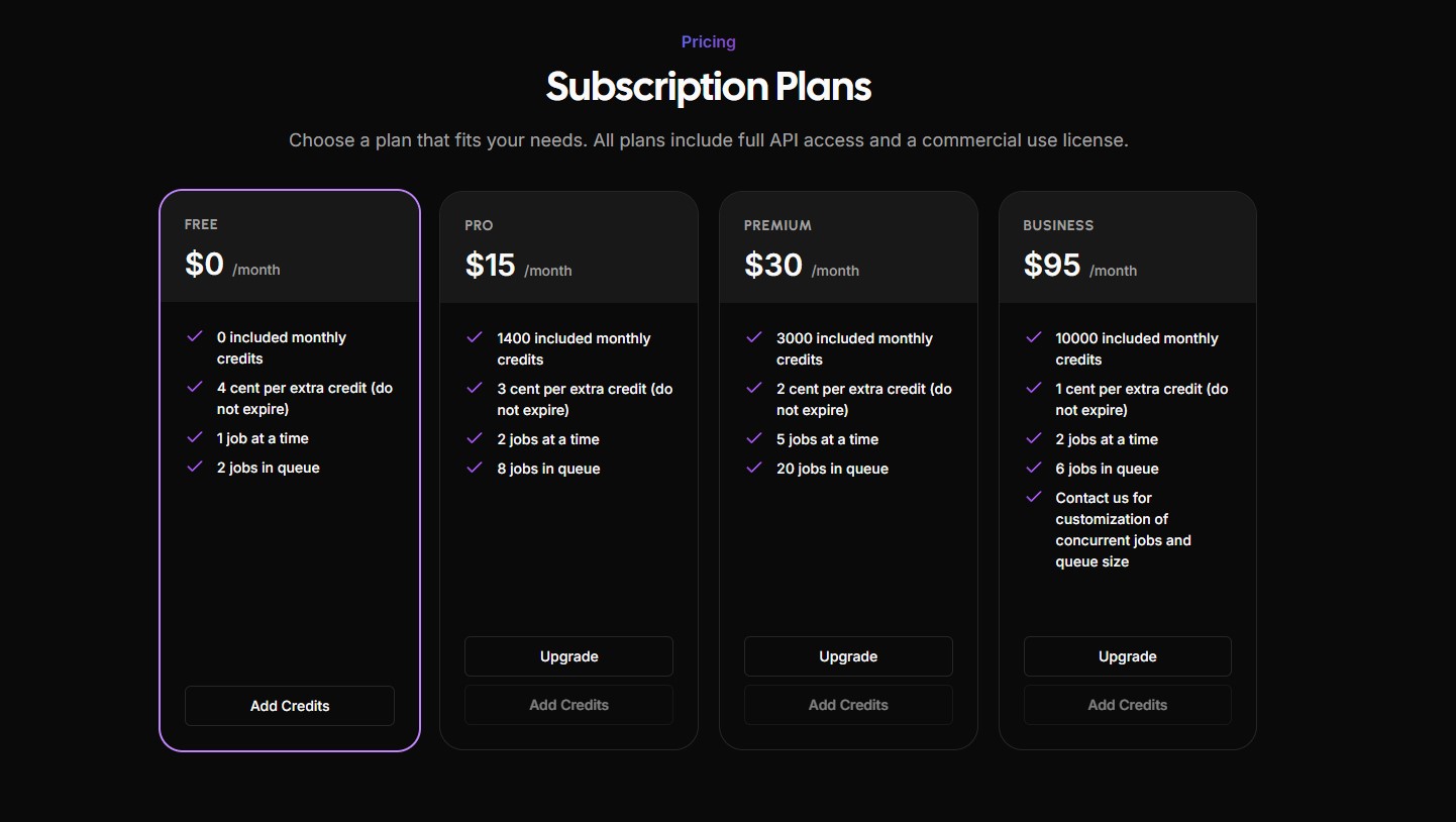 pricing page